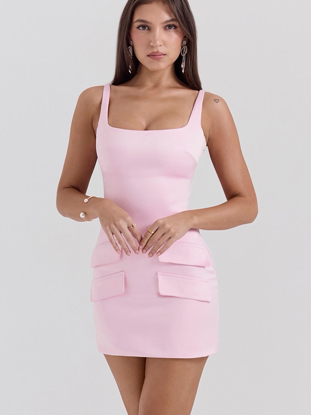 House of CB Baby Pink Mini Dress with Flap Pocket Detail